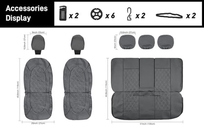 CAROMOP Luxury PU Leather Car Seat Covers Full Set-Waterproof Seat Protectors with Split Bench Seat Covers for Cars-Universal Cars Interior Covers for Sedans, SUVs, Pick-up Trucks(Gray/Gray Line)