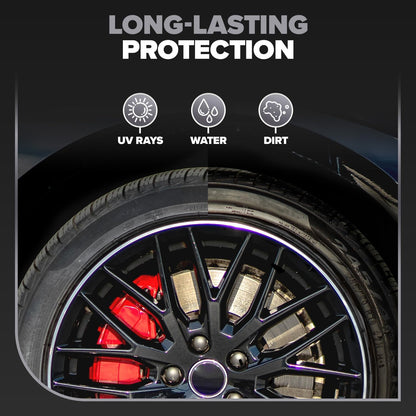 Carfidant Tire Shine Spray - Black Satin Finish - Premium Car Tire Dressing - 18 fl. Oz. Kit with Applicator Pad - Long Lasting - No Sling No Grease Formula with UV Protection