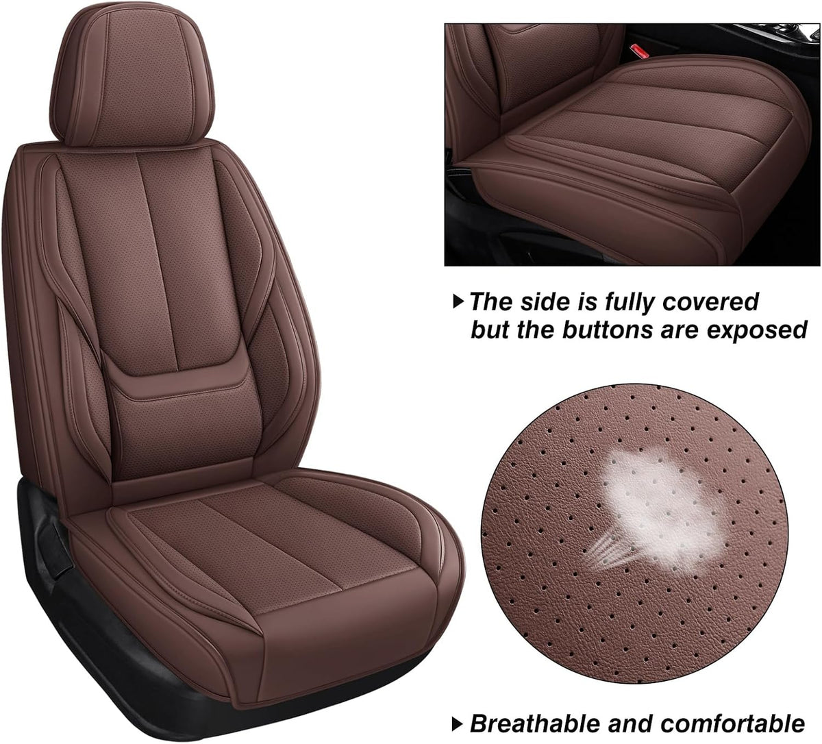 MINGBRON Car Seat Cover Full Set, Leather Car Seat Cover, Waterproof Seat Covers, Car Seat Cushion, Nappa Leather Seat Covers Car Seat Protector Universal Fit Most Cars Black