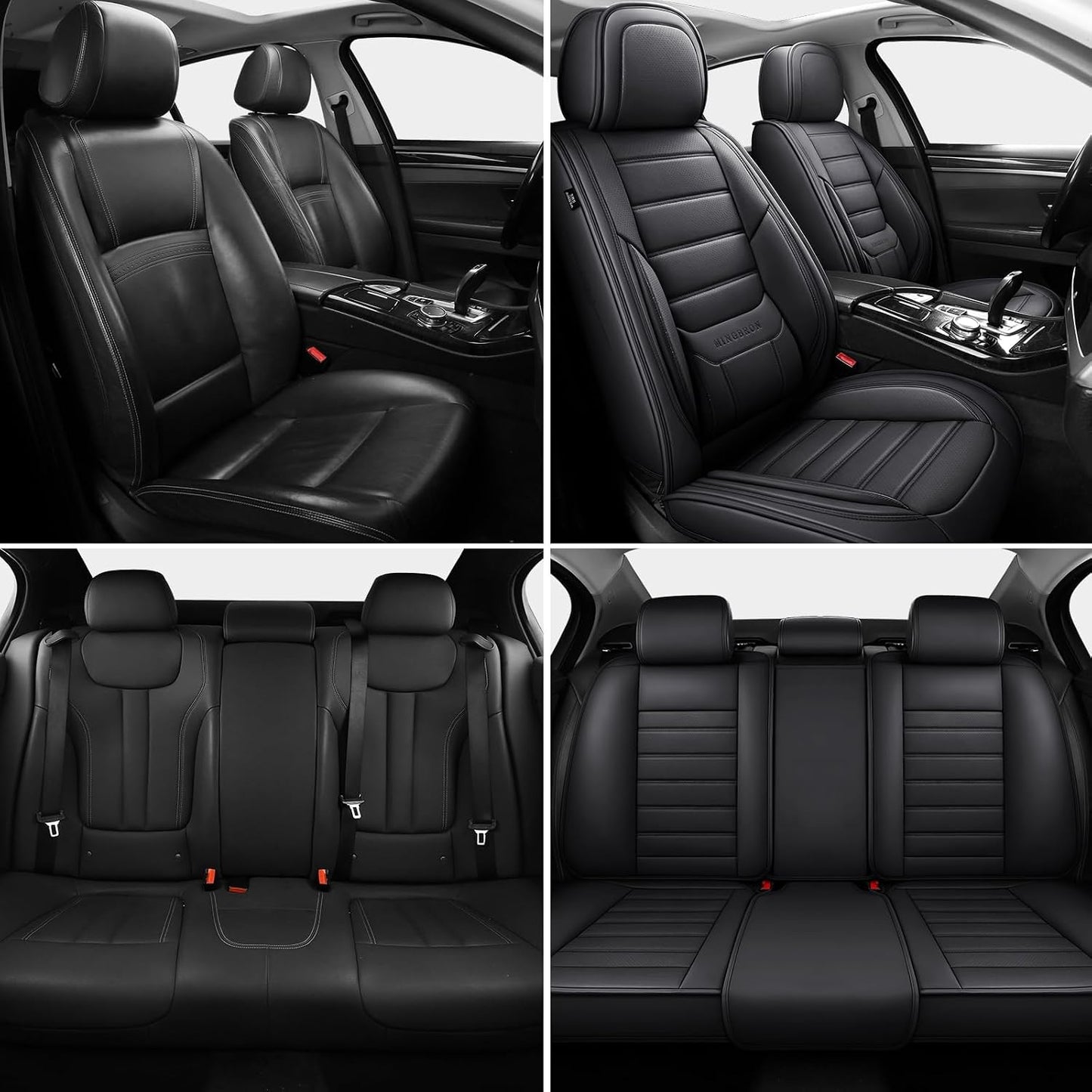 MINGBRON Car Seat Cover Full Set, Leather Car Seat Cover, Waterproof Seat Covers, Car Seat Cushion, Nappa Leather Seat Covers Car Seat Protector Universal Fit Most Cars Black