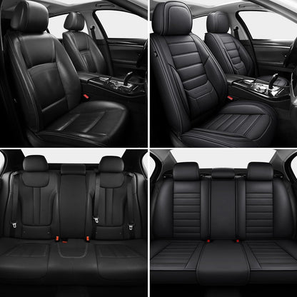 MINGBRON Car Seat Cover Full Set, Leather Car Seat Cover, Waterproof Seat Covers, Car Seat Cushion, Nappa Leather Seat Covers Car Seat Protector Universal Fit Most Cars Black