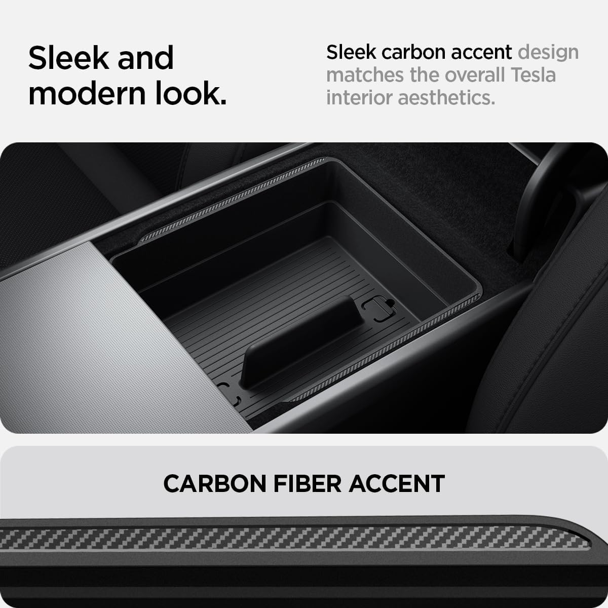 Spigen Center Console Organizer for Tesla Model Y Juniper (Only Premium & Performance 2026) and Model 3 Highland (Standard, Premium & Performance 2024/25/26) with Smooth Slide Technology - [Sliding]