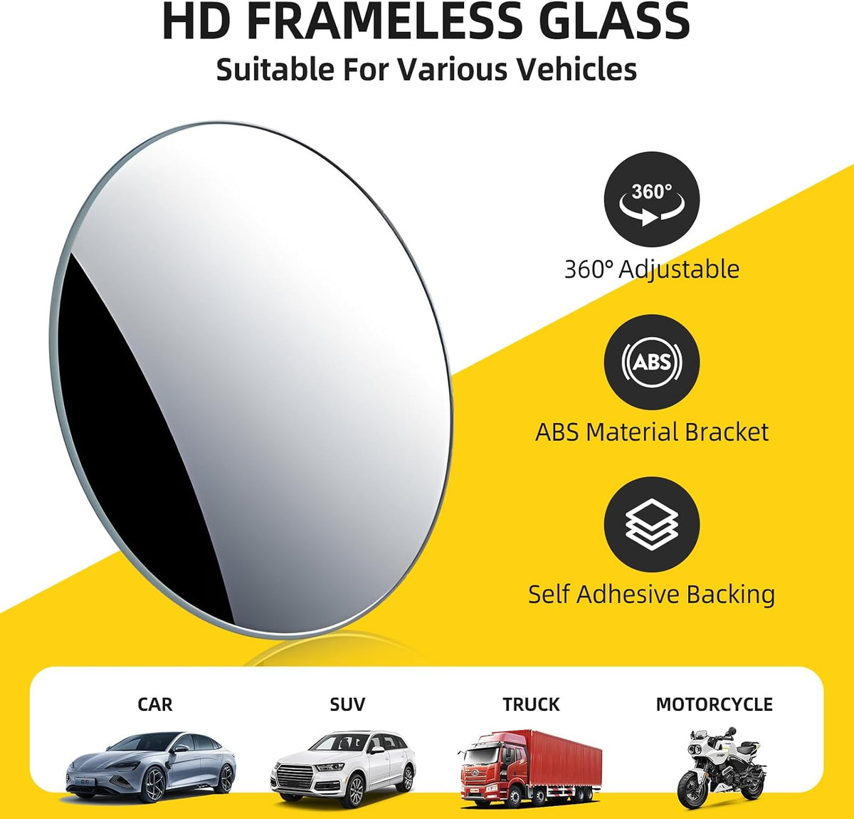 Blind Spot Mirror for Car (2 Pack) - HD Frameless Wide-Angle Convex Mirror for Side View Mirrors Blindspot - 2 Inch Round Self Adhesive Angle Adjustable Blind Spot Mirrors for Car, SUV, Trucks