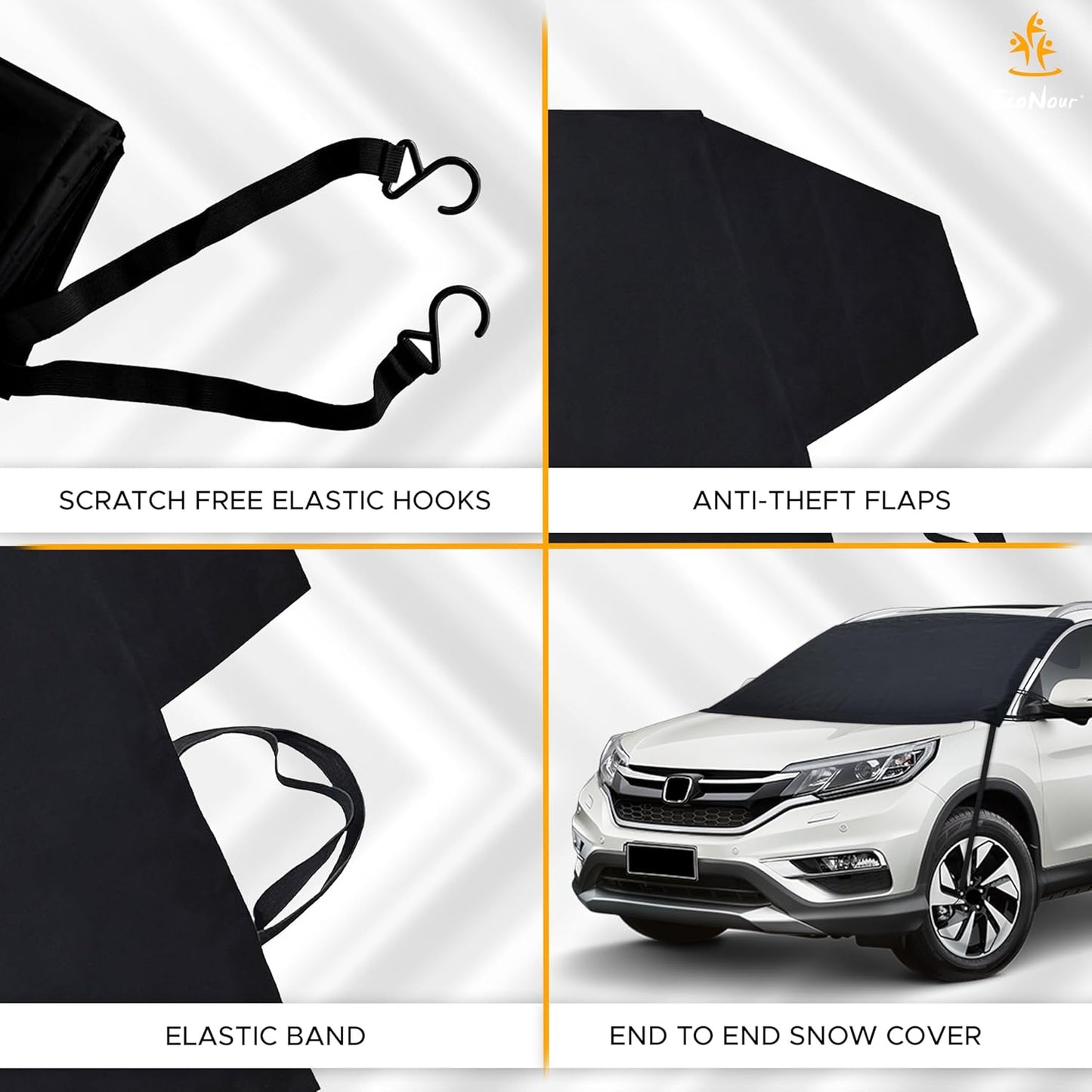 EcoNour Windshield Cover for Ice and Snow - Universal Fit for Car, SUV, Truck, Heavy Duty 600D Oxford Fabric Frost Protector for Ice & Sleet, Includes Anti-Theft Straps, Medium (69"x42")