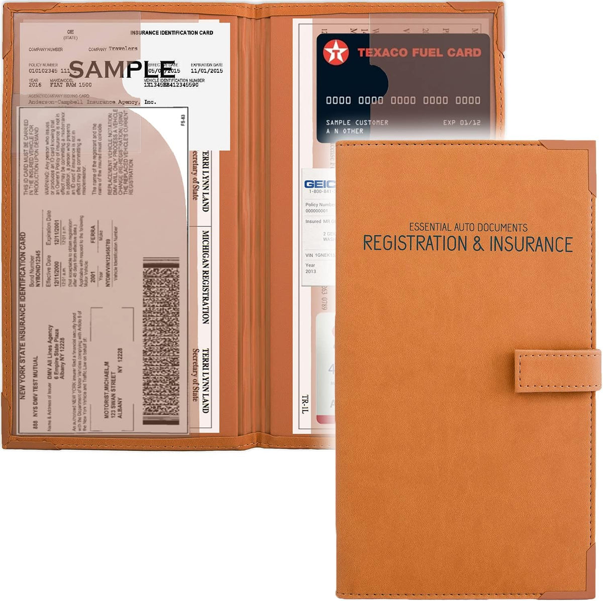 Auto Insurance and Registration Card Holder - Vehicle Glove Box Document Organizer - Car Essential Paperwork Holder for DMV, AAA, Contact Information Cards - Premium PU Leather Wallet Case - Black