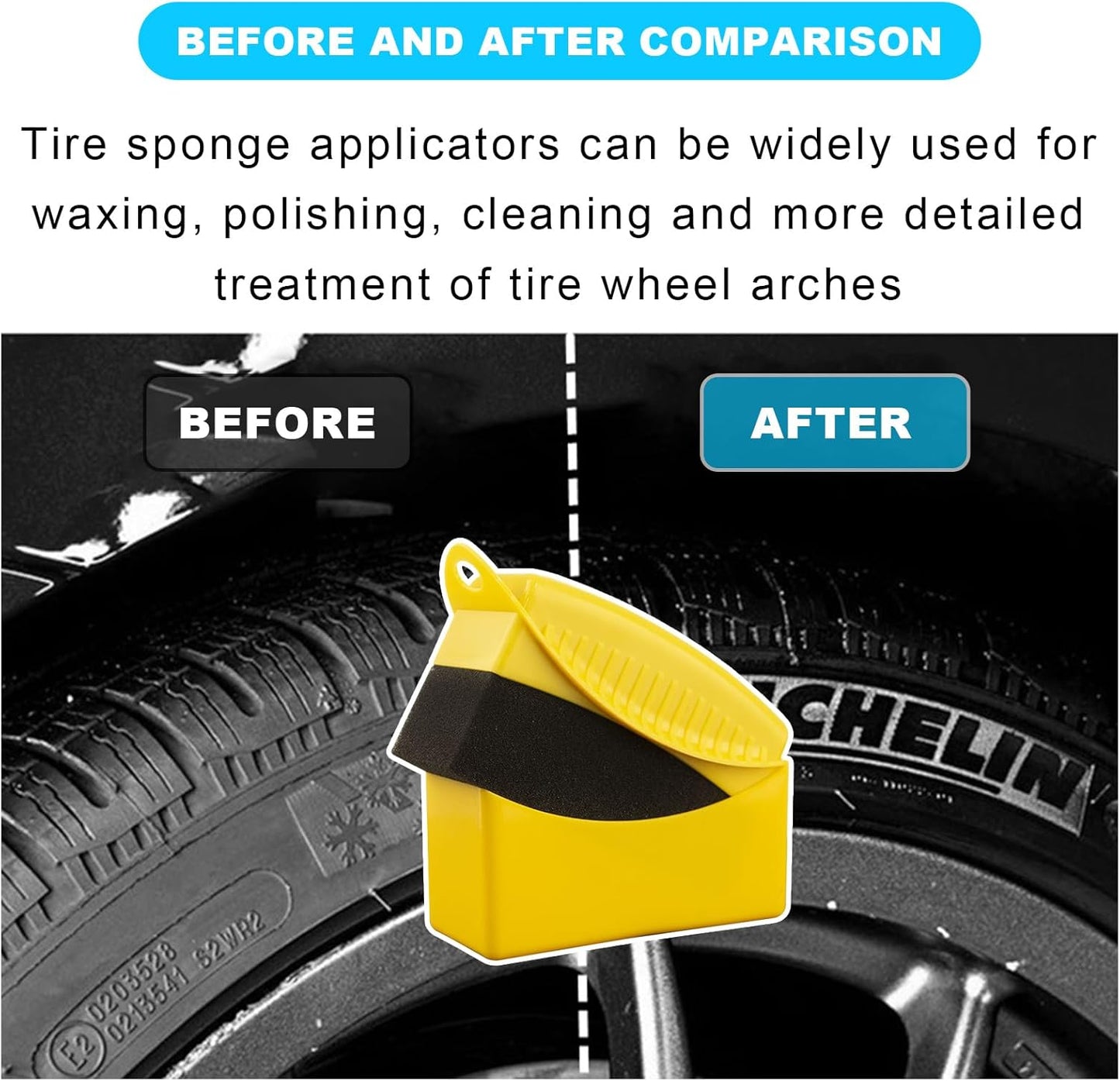 Augeny 2PCS Tire Dressing Applicator, Reusable Car Tire Shine Sponge Pad With Lid, Durable Foam Auto Wheel Detailing for Vehicle Waxing Polishing Cleaning (Gray)