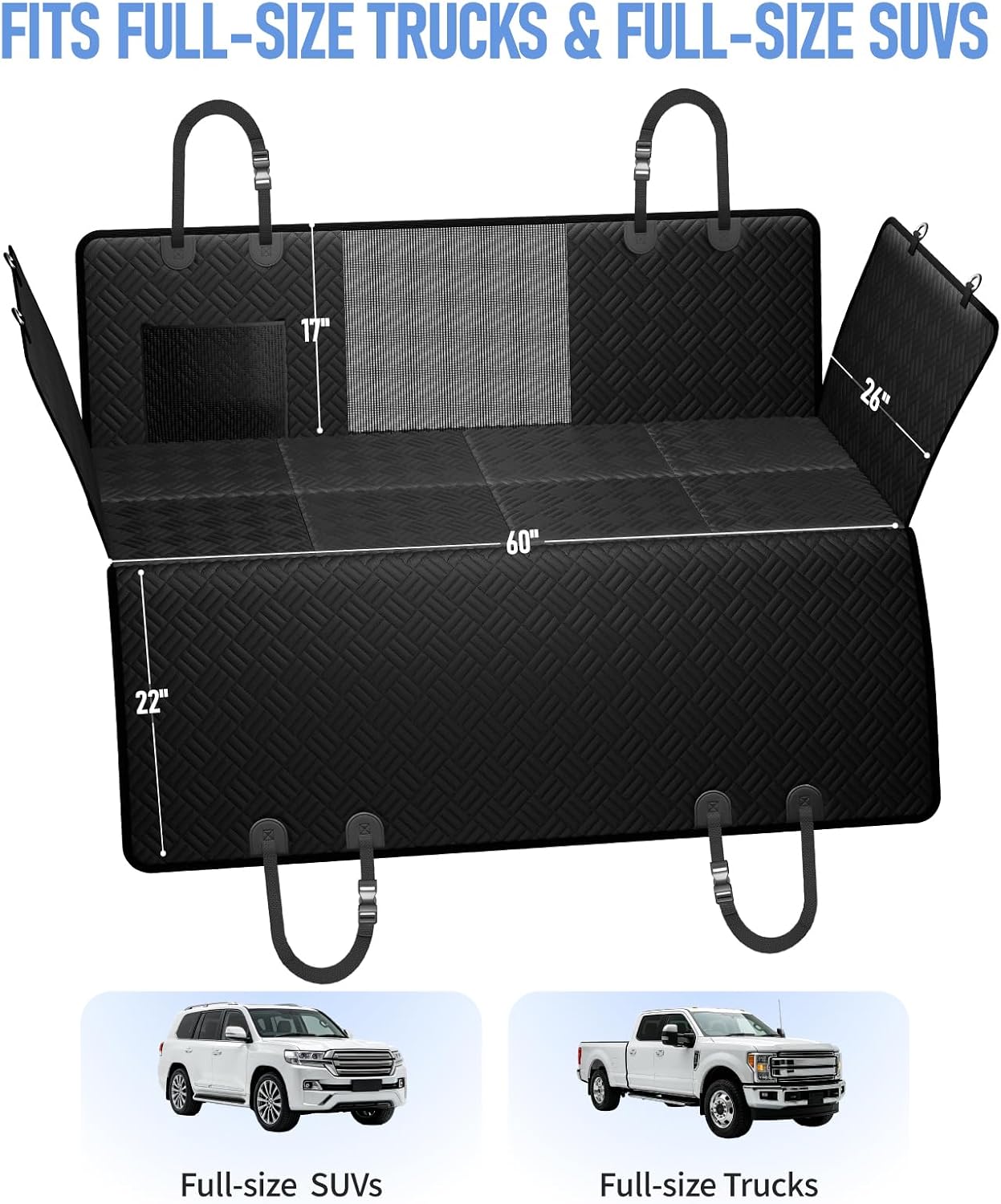 PROZAR Dog Car Seat Cover for Back Seat, Hard Bottom Back Seat Extender, Back Seat Pet Cover for Dogs - Supports 400lbs, Waterproof Heavy Duty Scratch Dog Hammock for Compact Cars/SUVs, 51in