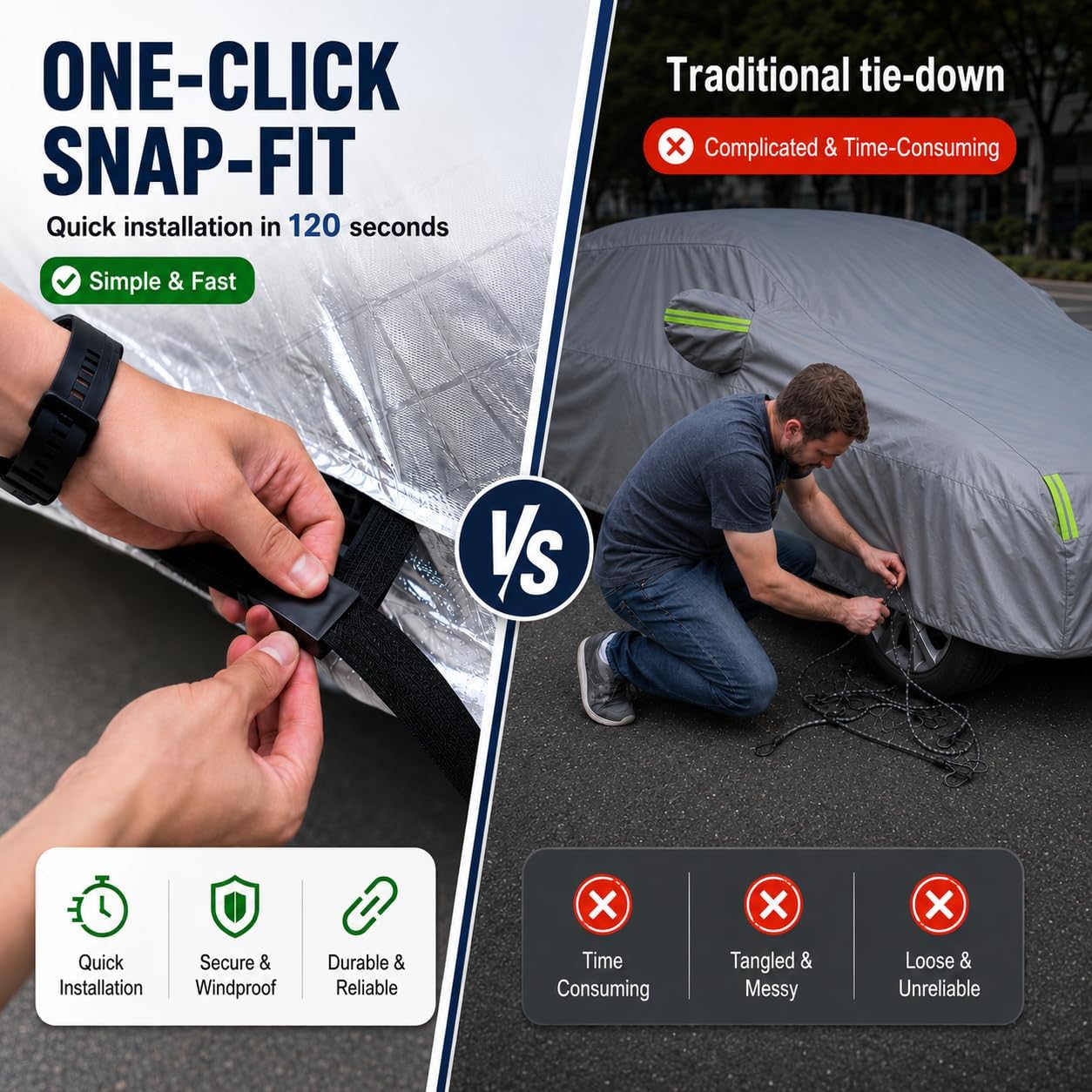 Car Cover for Sedan, Waterproof All Weather Heavy Duty, 360° Underbody Wrap Windproof Design, Quick Install Outdoor Vehicle Cover, Fits 186-193 in