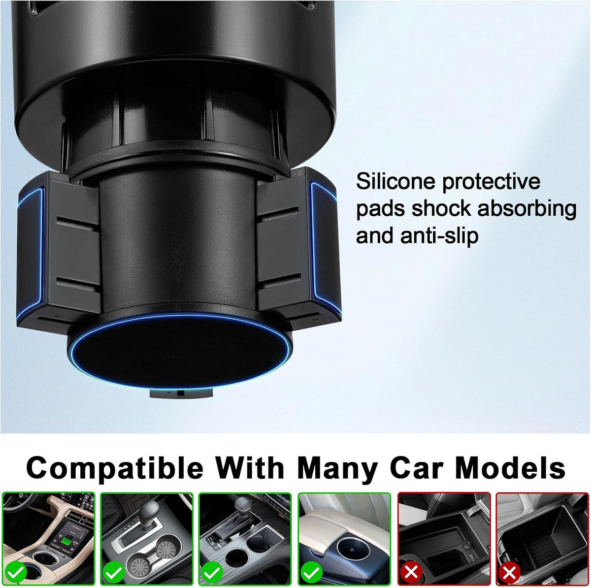 This Hill Car Cup Holder Expander 2-in-1 with Adjustable Base & 360° Rotating Phone Mount, Compatible with iPhone 17 Pro Max and Smartphones up to 4.13", Fits Large Bottles up to 3.78"