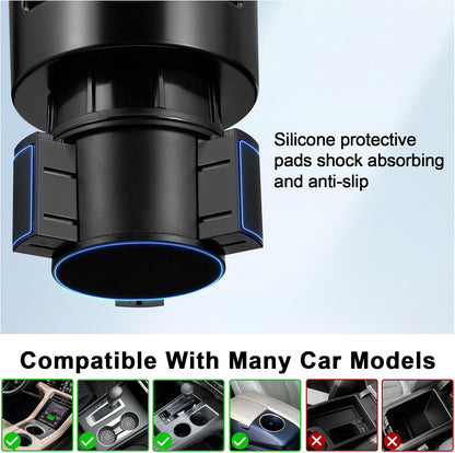 This Hill Car Cup Holder Expander 2-in-1 with Adjustable Base & 360° Rotating Phone Mount, Compatible with iPhone 17 Pro Max and Smartphones up to 4.13", Fits Large Bottles up to 3.78"