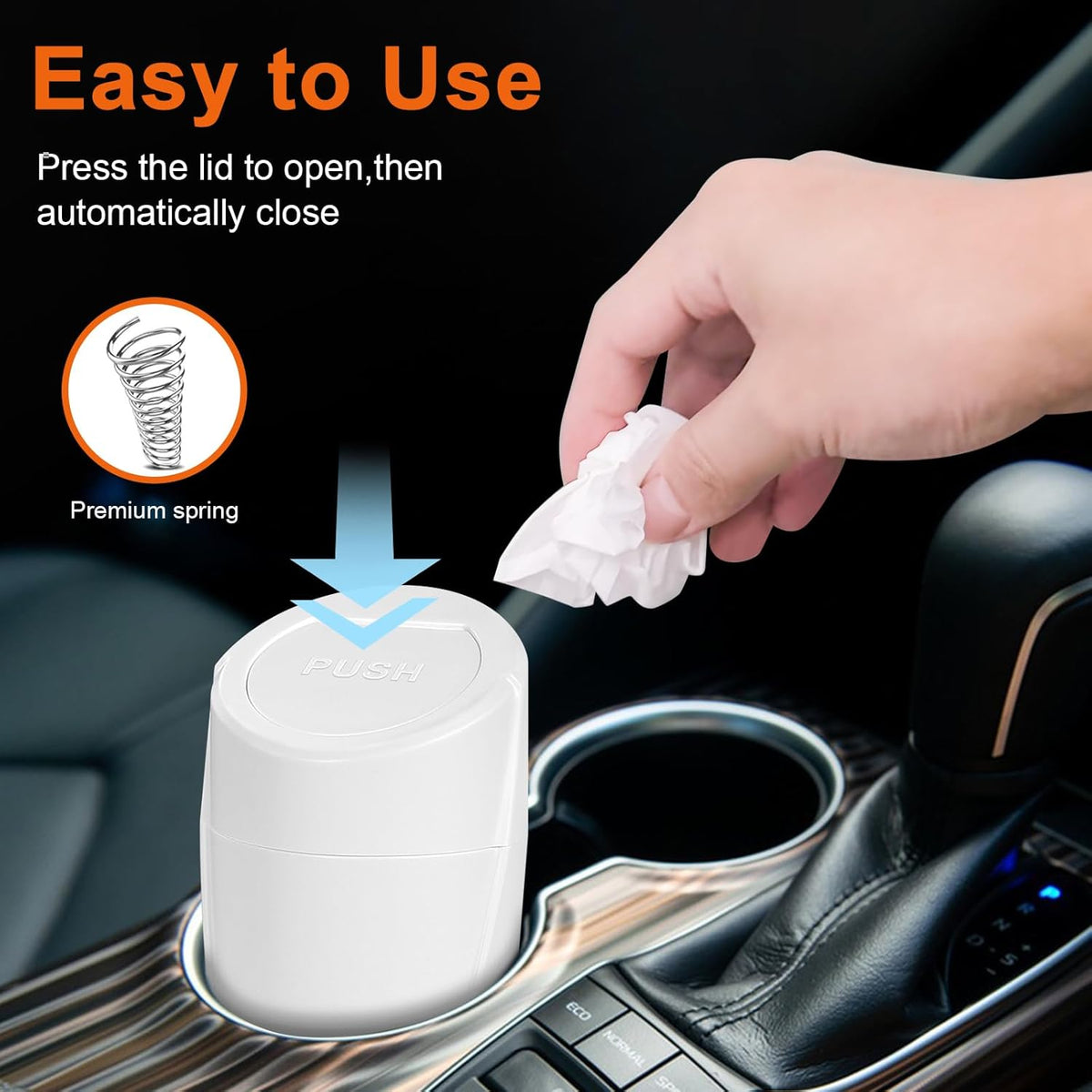 Car Trash Can, 2 Packs Mini Car Trash Bin with Lid, Leakproof Cup Holder Car Garbage Can with 60 Trash Bags, Vehicle Front Back Seat Organizers and Storage for Car, Home, Office, Black