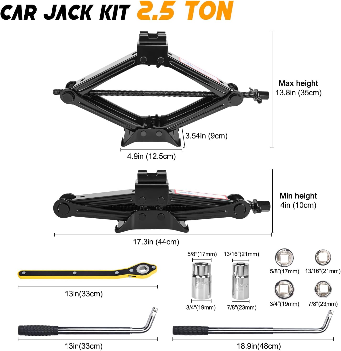 Scissor Car Jack 2 Ton (4409 lbs) Tire Changing Kit with Lug Wrench - Emergency Kit for Car, SUV, MPV