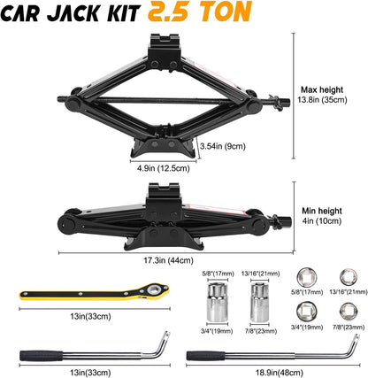 Scissor Car Jack 2 Ton (4409 lbs) Tire Changing Kit with Lug Wrench - Emergency Kit for Car, SUV, MPV