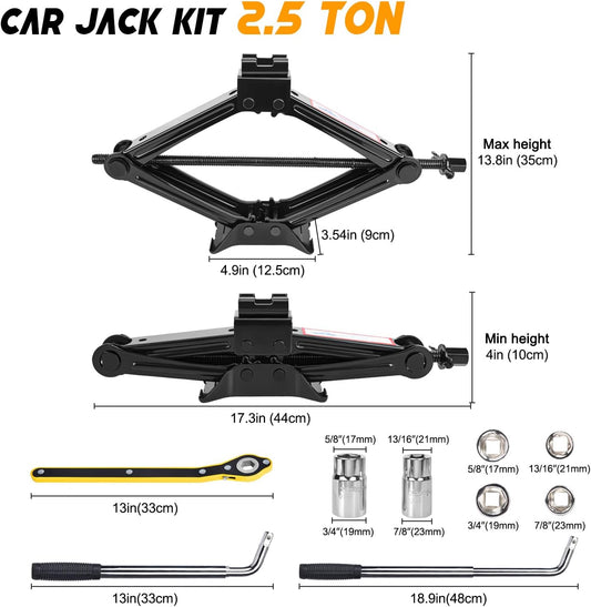 Scissor Car Jack 2 Ton (4409 lbs) Tire Changing Kit with Lug Wrench - Emergency Kit for Car, SUV, MPV