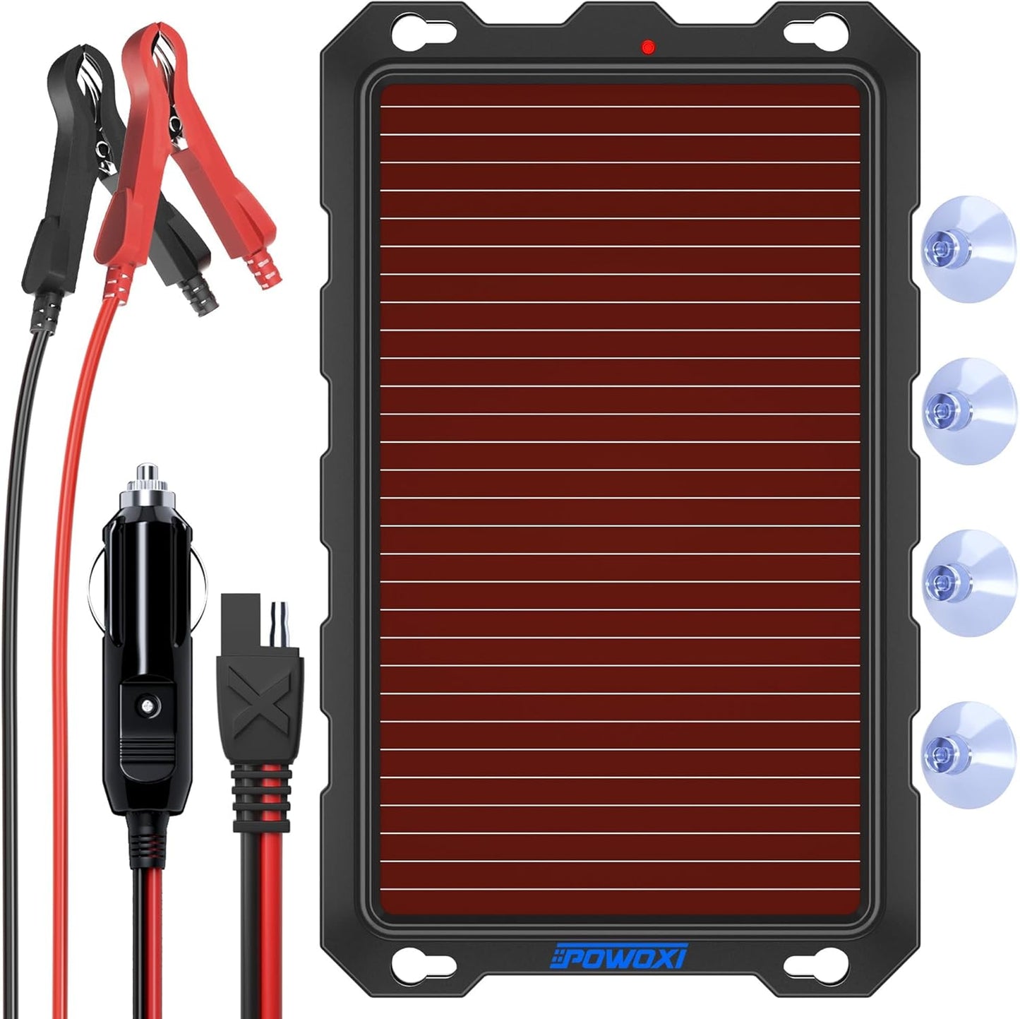 POWOXI Upgraded 7.5W-Solar-Battery-Trickle-Charger-Maintainer-12V Portable Waterproof Solar Panel Trickle Charging Kit for Car, Automotive, Motorcycle, Boat, Marine, RV,Trailer, Snowmobile, etc.
