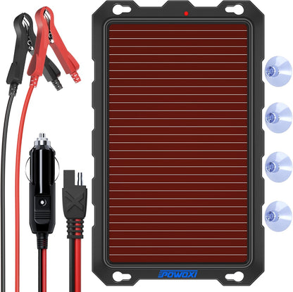 POWOXI Upgraded 7.5W-Solar-Battery-Trickle-Charger-Maintainer-12V Portable Waterproof Solar Panel Trickle Charging Kit for Car, Automotive, Motorcycle, Boat, Marine, RV,Trailer, Snowmobile, etc.