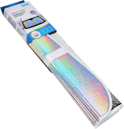 Iridescent Matte White Front Windshield Sunshade-Accordion Folding Auto Shade for Car Truck SUV-Blocks UV Rays Sun Visor Protector-Keeps Your Vehicle Cool- 58 x 27 in