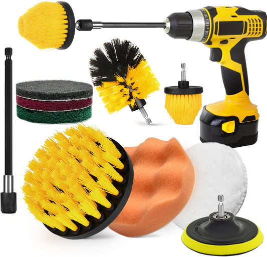 15Pcs Drill Brush Attachment Set, Drill Scrubber Brush Kit Include Soft Drill Wheel Brush, Scrub Pads, Sponge, Drill Cleaning Brush Attachment Set for Car, Bathroom, Tub, Tile, Floor, Grout, Boat