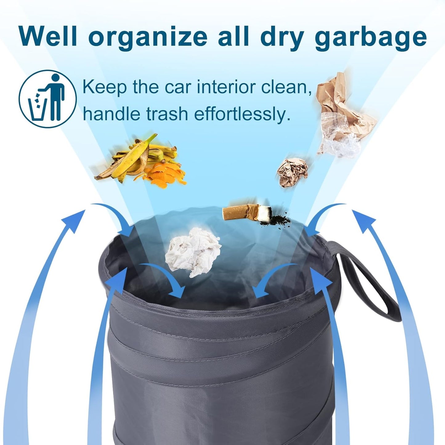 Car Trash Can, 2 Packs Mini Collapsible Pop-up Car Garbage Can, Waterproof Hanging Car Trash Bag with Velcro, Car Trash Bin, Black