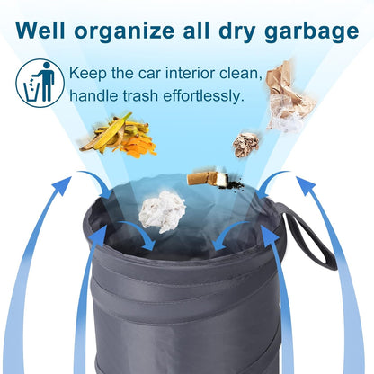 Car Trash Can, 2 Packs Mini Collapsible Pop-up Car Garbage Can, Waterproof Hanging Car Trash Bag with Velcro, Car Trash Bin, Black
