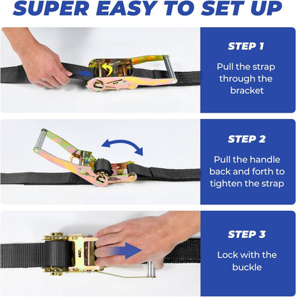 Trekassy Car Tie Down Straps for Trailers with Snap Hooks, Ratchet Straps for Car, Truck, UTV & More, 10000 lb Break Strength, Includes (8) Axle Straps