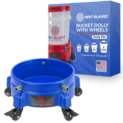 GRIT GUARD Bucket Dolly with Wheels - Rolling Detailing Wash Bucket with 5 Wheels and 2 Locking Casters Compatible with 2.5, 4, 5 and 6 Gallon Buckets (Red, 2" Roller Bearing) - Made in the USA