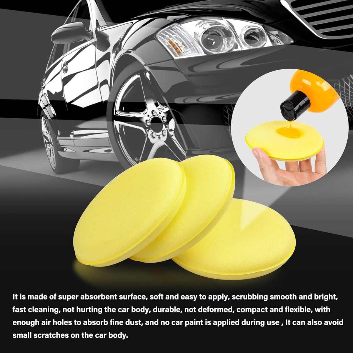 Car Wax Applicator Pad 24 PCS - Foam Applicator Pads 4 Inch Round Polishing Sponge for Tire Shine Waxing Detailing, Ultra Soft High Density Foam Pad for Car Polish, Scratch Repair & Wheel Dressing