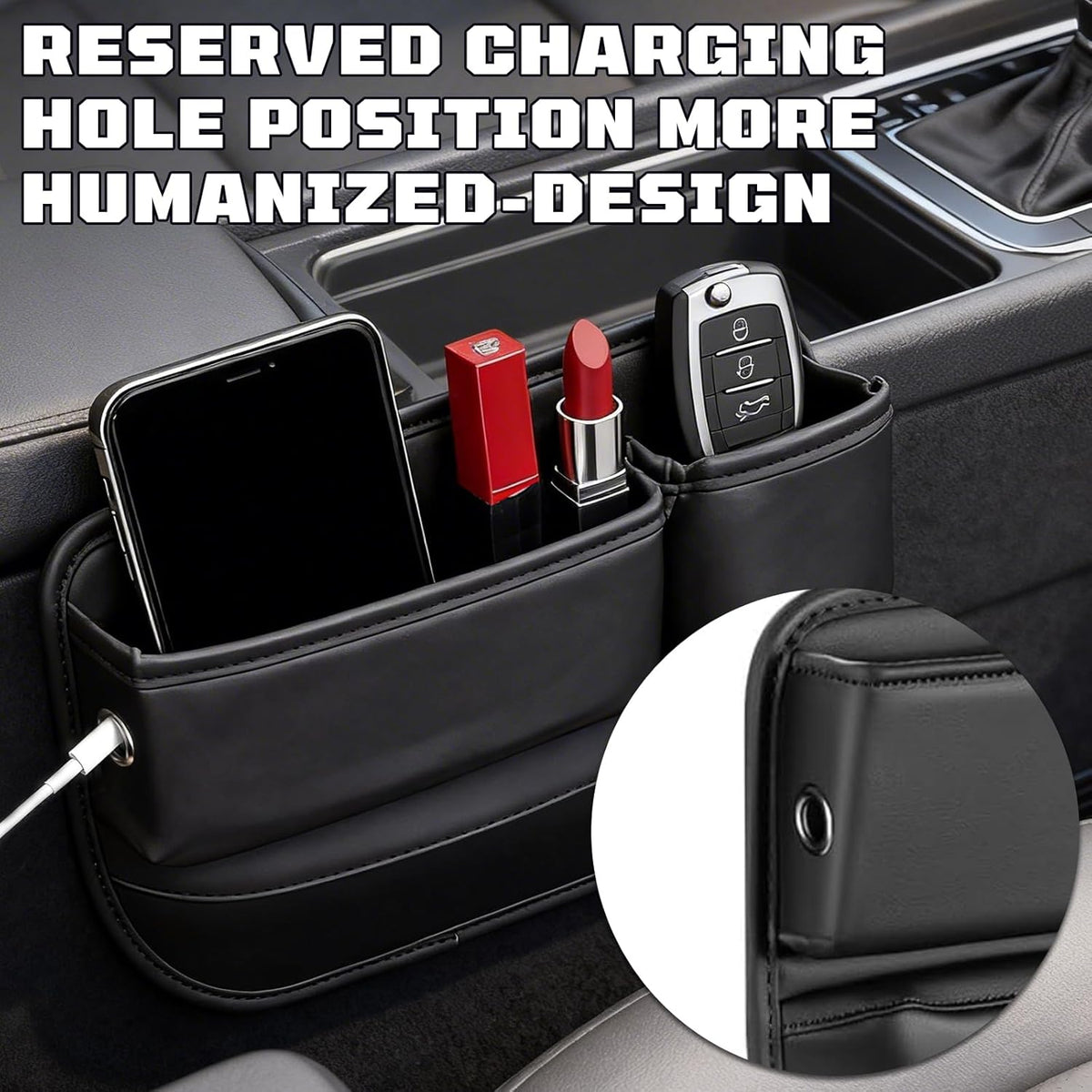 Car Leather Cup Holder Gap Bag, New Car Seat Gap Filler Organizer with Cup Holders, Console Organizer for Phone, Keys and Small Items, Universal Fit Essentials for SUV, Truck & Sedan (2pc)