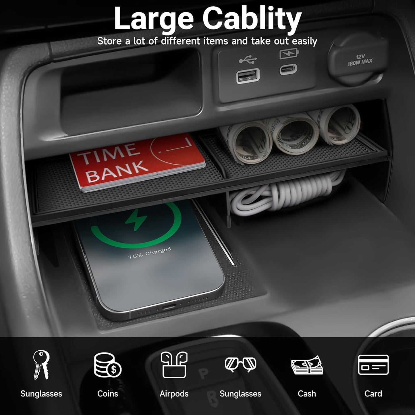 Glove Box Dividers Organizer Compatible with Toyota 2016-2020 2021 2022 2023 Tacoma Accessories Black ABS Material Center Console Organizer