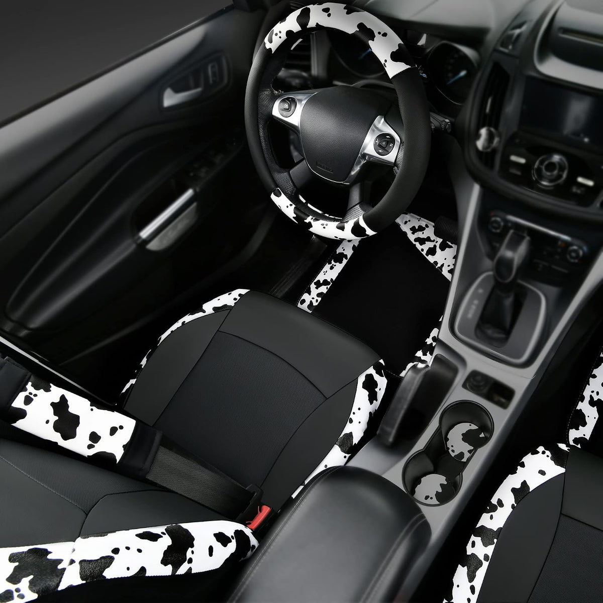 CAR PASS Waterproof Universal Car Floor Mats, Leopard Print Car Mats Fit for SUV,Vans,sedans, Trucks,Set of 4pcs Car Carpet with Driver Heel Pad and Nibs Backing, Leopard Car Accessories Gray Leopard
