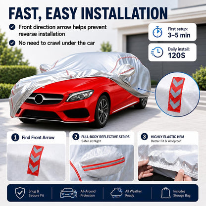 Car Cover for Sedan, Waterproof All Weather Heavy Duty, 360° Underbody Wrap Windproof Design, Quick Install Outdoor Vehicle Cover, Fits 186-193 in