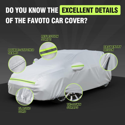 Favoto SUV Car Cover Waterproof All Weather 6 Layers Heavy Duty Car Cover for Automobiles Rain Sun Snow UV Protection with Inner Cotton Car Cover Outdoor Universal Fit for SUV (188-198 inch) Silver