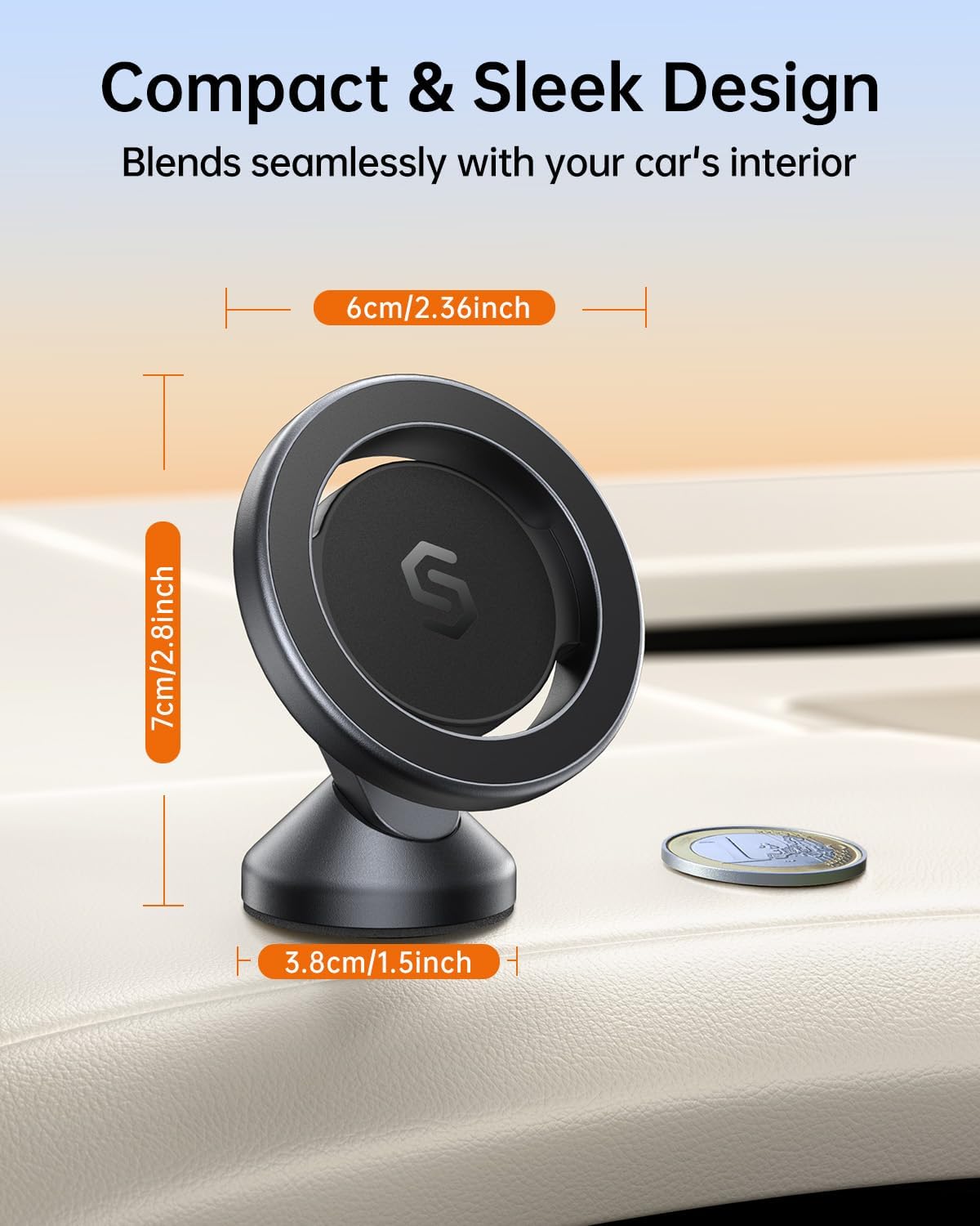SYNCWIRE MagSafe Car Mount, Magnetic Car Phone Holder for Car Dashboard, 360° Rotating Strong Magnet Phone Mount with 3M VHB Adhesive, Compatible with iPhone 17/16/15/14/13/12 & MagSafe Cases