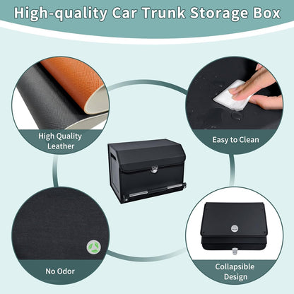 XCF Car Trunk Organizer, Leather Trunk Organizer for SUV with Lid and Sturdy Handle Car Storage Organizer (Black, 20.47 x 11.42 x 12.2in)