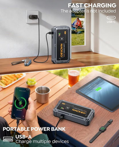 Portable Car Battery Jump Starter 5000A Car Jump Starter Battery Pack (9.0L Gas/8.5L Diesel), 12V Jump Box Car Battery Jumper Starter Portable Jumper Cables, Fast Charge, Lights, Compact