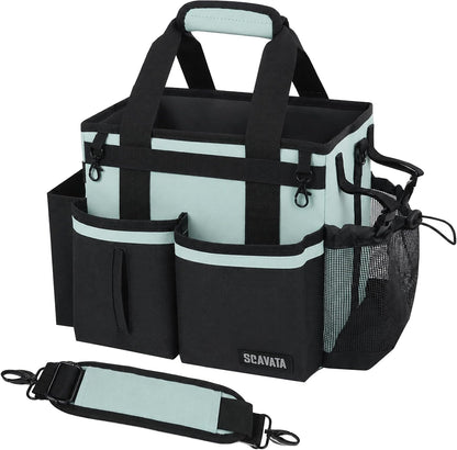 SCAVATA Compact Wearable Cleaning Caddy, Small Supplies Organizer with Handle & Shoulder Straps for Housekeepers, Under Sink & Car Cleaning Tool Organizer Bag (Black)