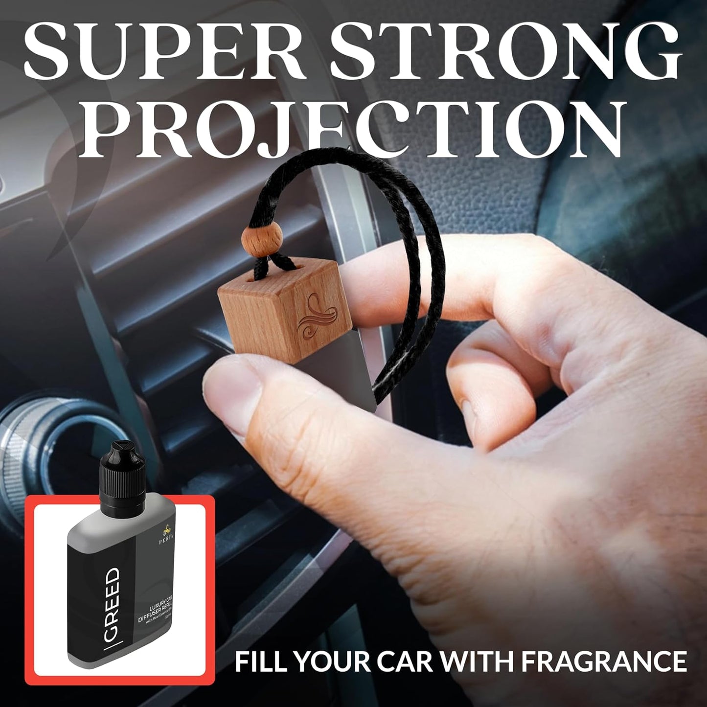 Greed Car Air Freshener for Men | Perfume Inspired Fragrances | Strong Car Freshener with Odour Eliminator Technology | Air Freshener | Long Lasting Automotive Freshener by Perfa