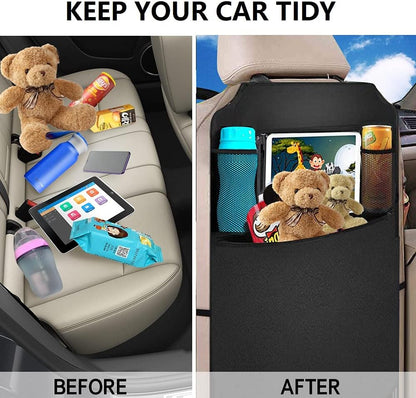 Premium Backseat Organizer for Kids 2 Pack, Heavy Duty Waterproof and Stain Resistant Kick Mats Back Seat Protector, Durable Backseat Car Organizer with Tablet Holder+Storage Pockets