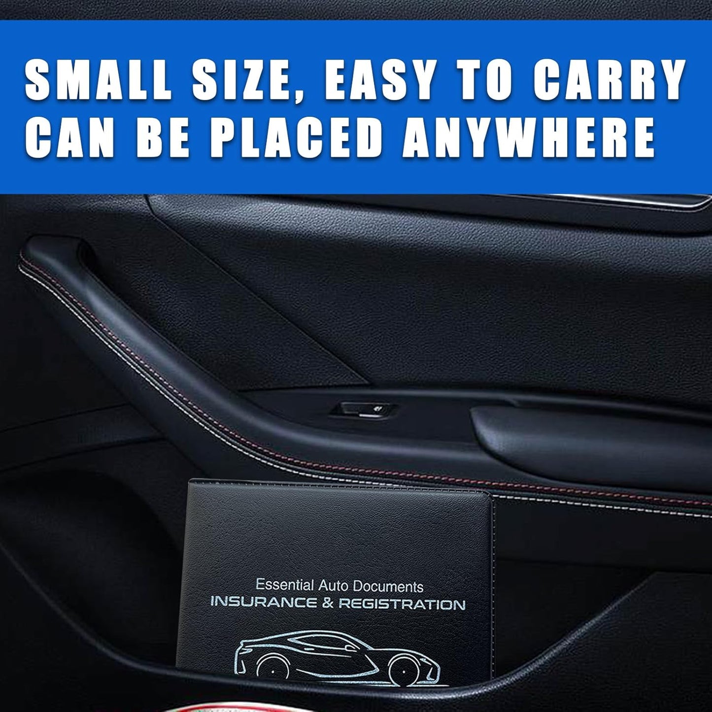 Ziciner Car Registration Insurance Holder, 2Pack Essential Auto Card Document Glove Box Organizer with Touch Fastener, Vehicle Interior Accessories Perfect for Most Car, Truck, SUV (Red/Small Car)
