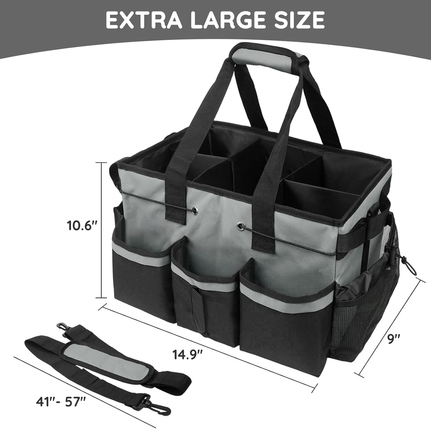 ZKOO Cleaning Bag Cleaning Caddy Organizer, Wearable Cleaning Caddy with Waist & Handles for Cleaning Tool Organizers, Extra-Large Cleaning Caddy Bag Adjustable Compartments for Housekeeping,Gardening