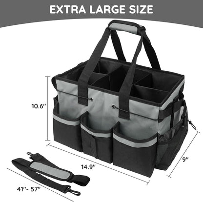 ZKOO Cleaning Bag Cleaning Caddy Organizer, Wearable Cleaning Caddy with Waist & Handles for Cleaning Tool Organizers, Extra-Large Cleaning Caddy Bag Adjustable Compartments for Housekeeping,Gardening