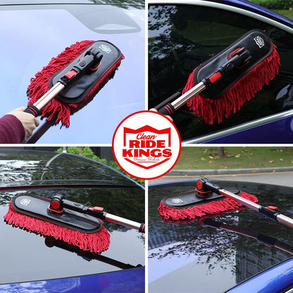 Car Duster Exterior Scratch Free,Car Dust Brush with Extendable Telescoping Handle to Remove Dust Pollen,Duster for Car,Truck,RV and Motorcycle,Large Auto Mop Duster Head, Wax Cotton Hair