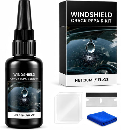 Windshield Crack Repair Kit, 2026 New Upgrate Windshield Repair Kit for Chips and Cracks with 30ml Glass Repair Liquid 1 Towel 1 Blade 5 Curing Films, Cracks Gone Glass Repair Kit (1 Black)