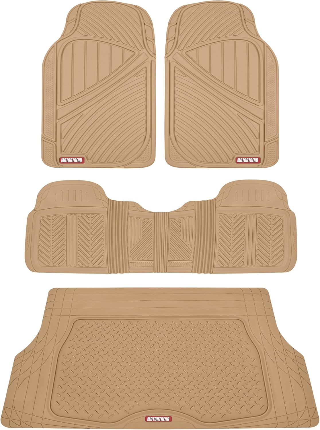 Motor Trend FlexTough Performance All Weather Rubber Car Mats with Cargo Liner - Full Set Front & Rear Floor Mats for Cars Truck SUV, Automotive Floor Mats (Black)