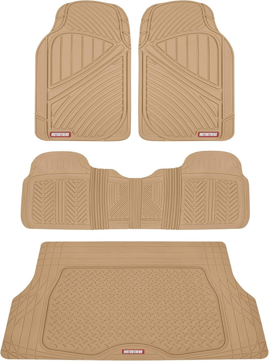 Motor Trend FlexTough Performance All Weather Rubber Car Mats with Cargo Liner - Full Set Front & Rear Floor Mats for Cars Truck SUV, Automotive Floor Mats (Black)