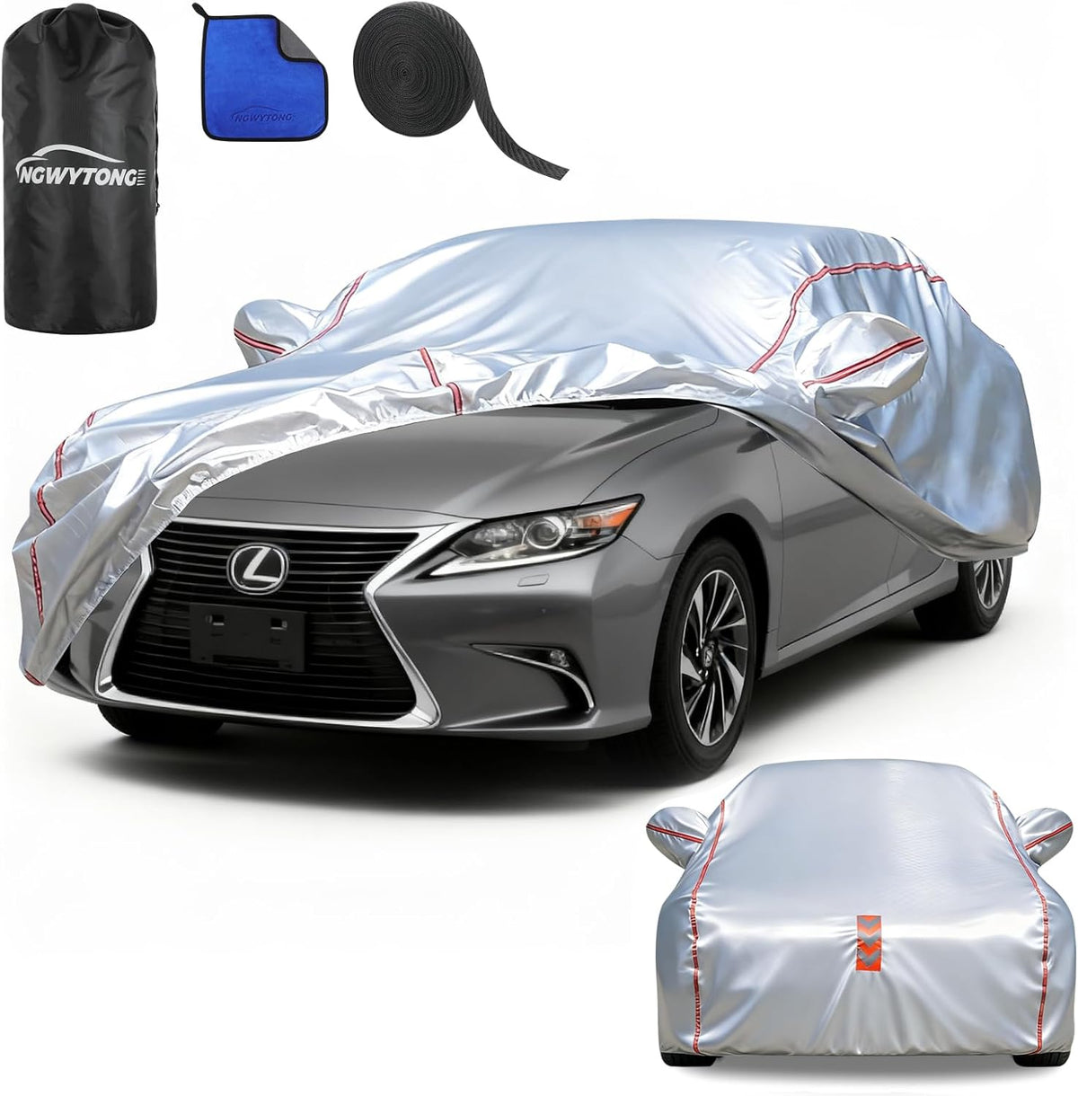 Car Cover for Sedan, Waterproof All Weather Heavy Duty, 360° Underbody Wrap Windproof Design, Quick Install Outdoor Vehicle Cover, Fits 186-193 in