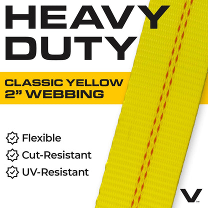 VULCAN Car Tie Down with Flat Hooks - Lasso Style - 2 Inch x 96 Inch - 4 Pack - Silver Series - 3,300 Pound Safe Working Load