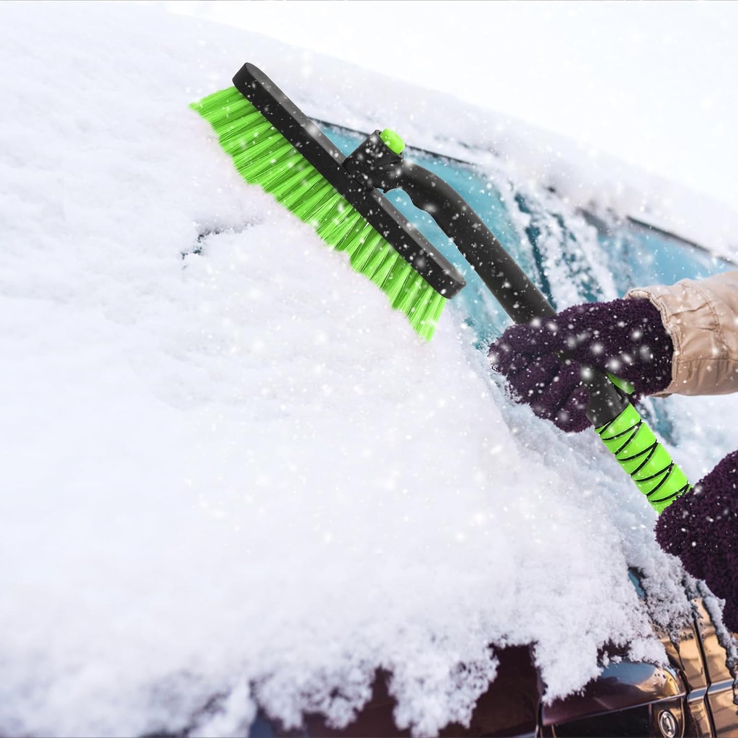 43" Ice Scraper for Car Windshield, Snow Brush with Squeegee, 3 in 1 Snow Removal for Cars with Foam Grip and 180° Pivoting Brush Head for Auto Truck SUV