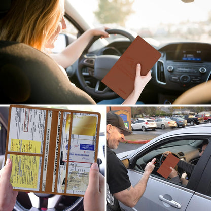 TILDOSAC Leather Car Registration and Insurance Card Holder, Car Document Holder for Cards License with Magnetic Shut (Black, large)