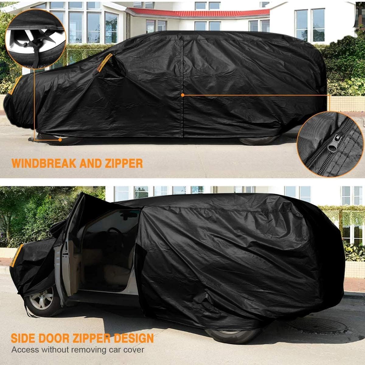 NEVERLAND Sedan Car Cover Waterproof Heavy Duty All Weather Protection Snow Anti-UV Windproof Outdoor Full Car Cover Fit for Automobiles BMW/Mercedes-Benz/Honda（for Car Size:183''L x 70''W x 59''H）